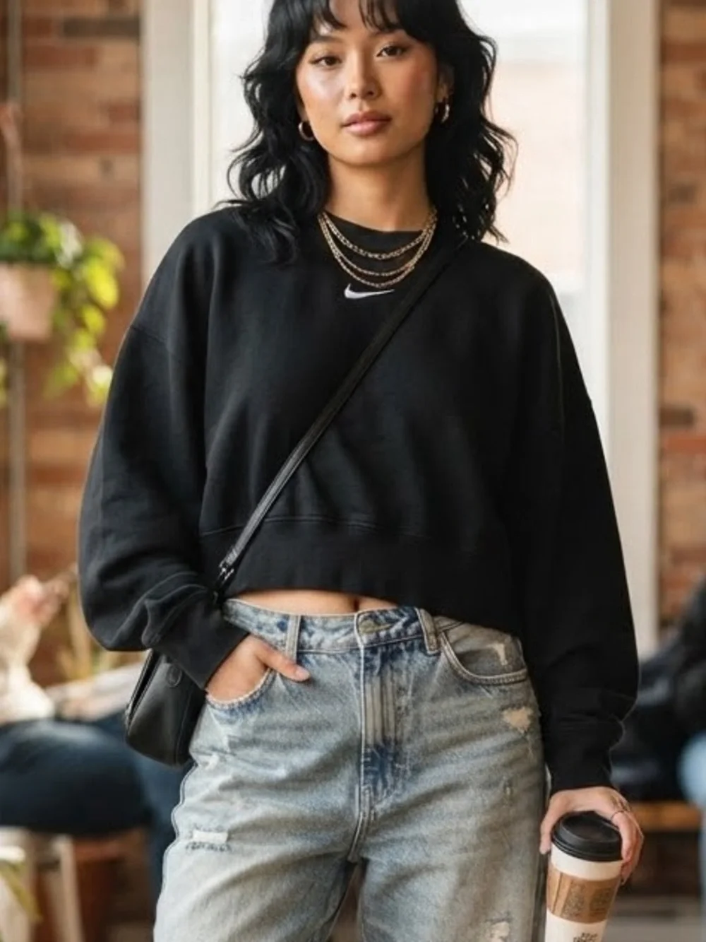 Nike Skater Streetwear Sporty Cropped Drop Shoulder Oversized Arms Sweatshirt
